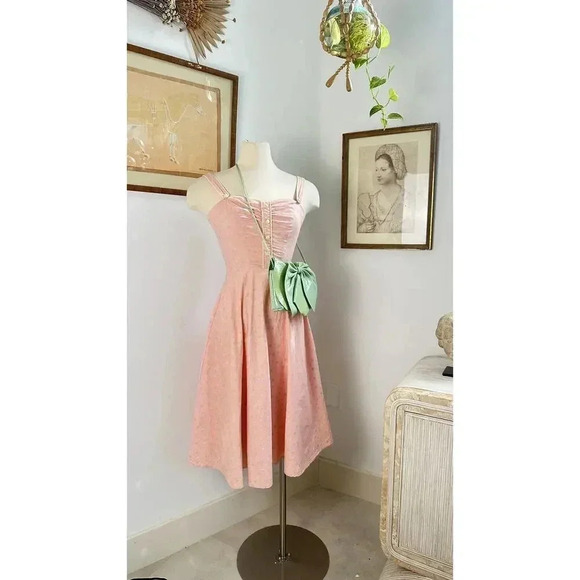Vintage Pastel Pink 1950s Inspired Pin-Up Polka Dot Dress Swing Dress size S - Picture 2 of 4